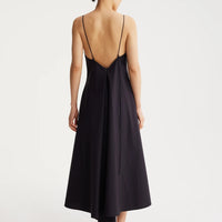 Cotton Strap Dress with Wider Hem - Black