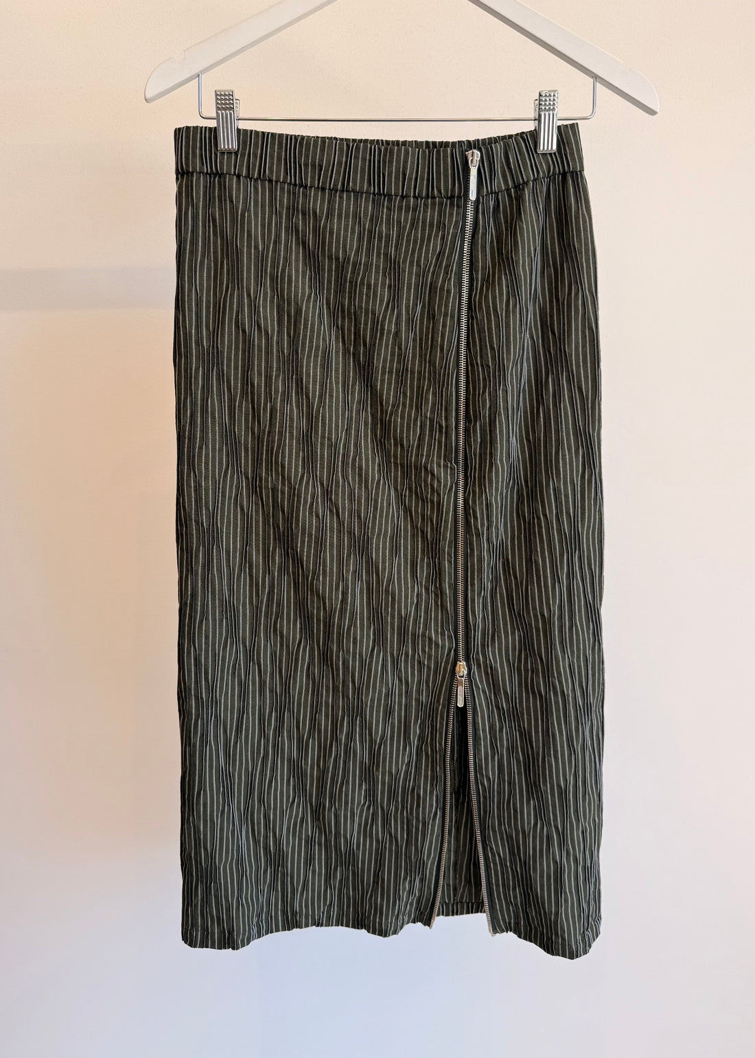 Joe Zip Skirt - Striped Tucked Shirting - Hunter