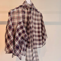 Silk Cotton Plaid Cape Tie Top - Black / Red multi