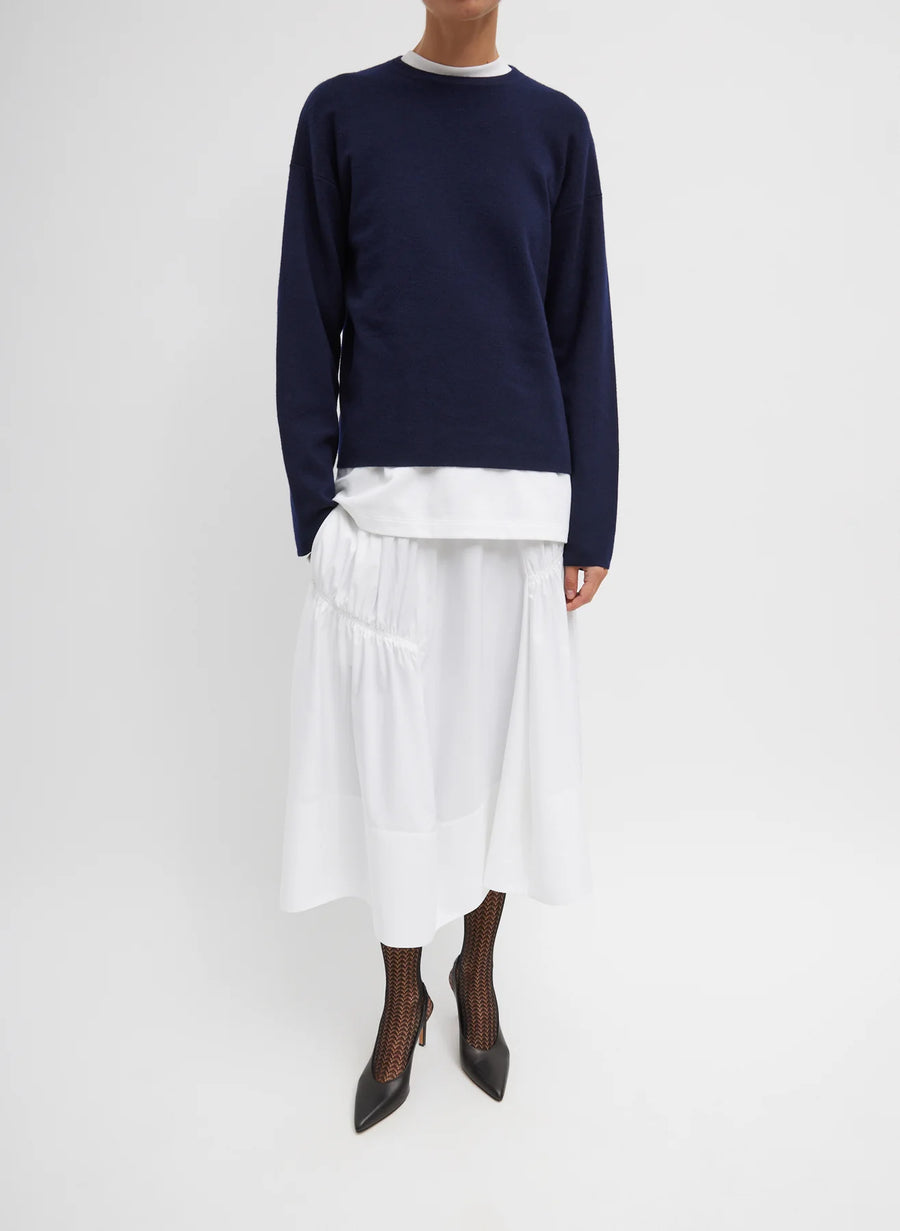 Shirred Nylon Paneled Skirt - White