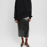 Glossed Jersey Pencil Skirt - Black