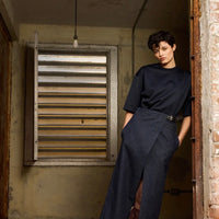 Indigo Denim Double Apron Skirt - Dark Denim
