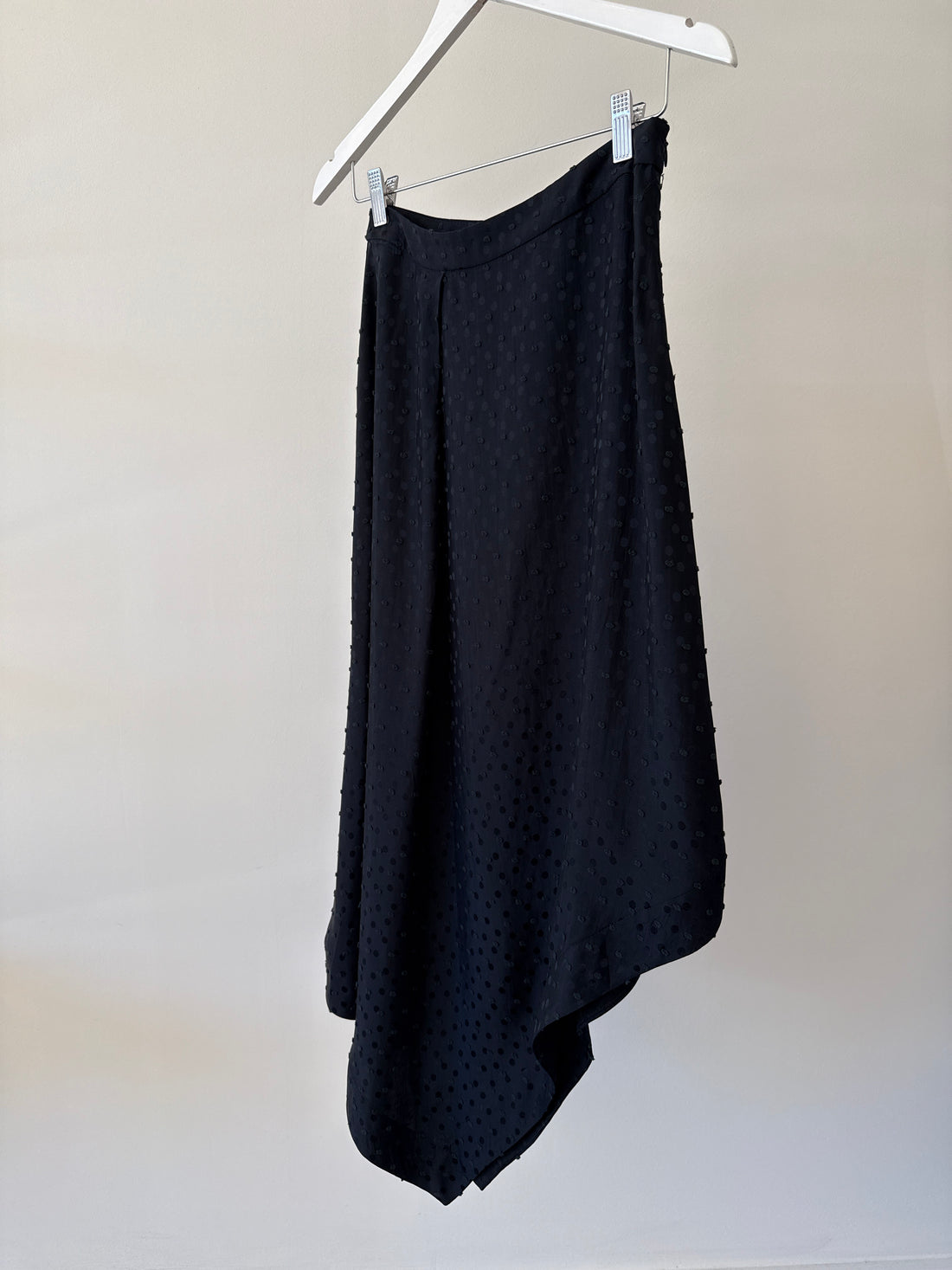 A-Line Asymmetric Skirt - Black Polka Dot Satin