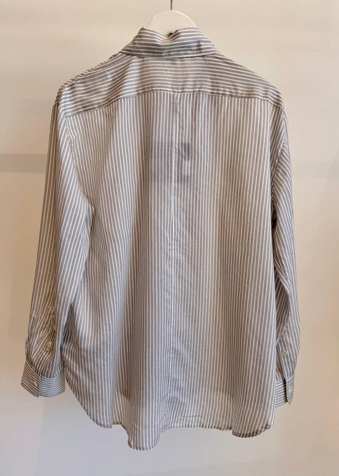 Ultra Light Silk Tencel Stripped Pintucked Top - White/Grey