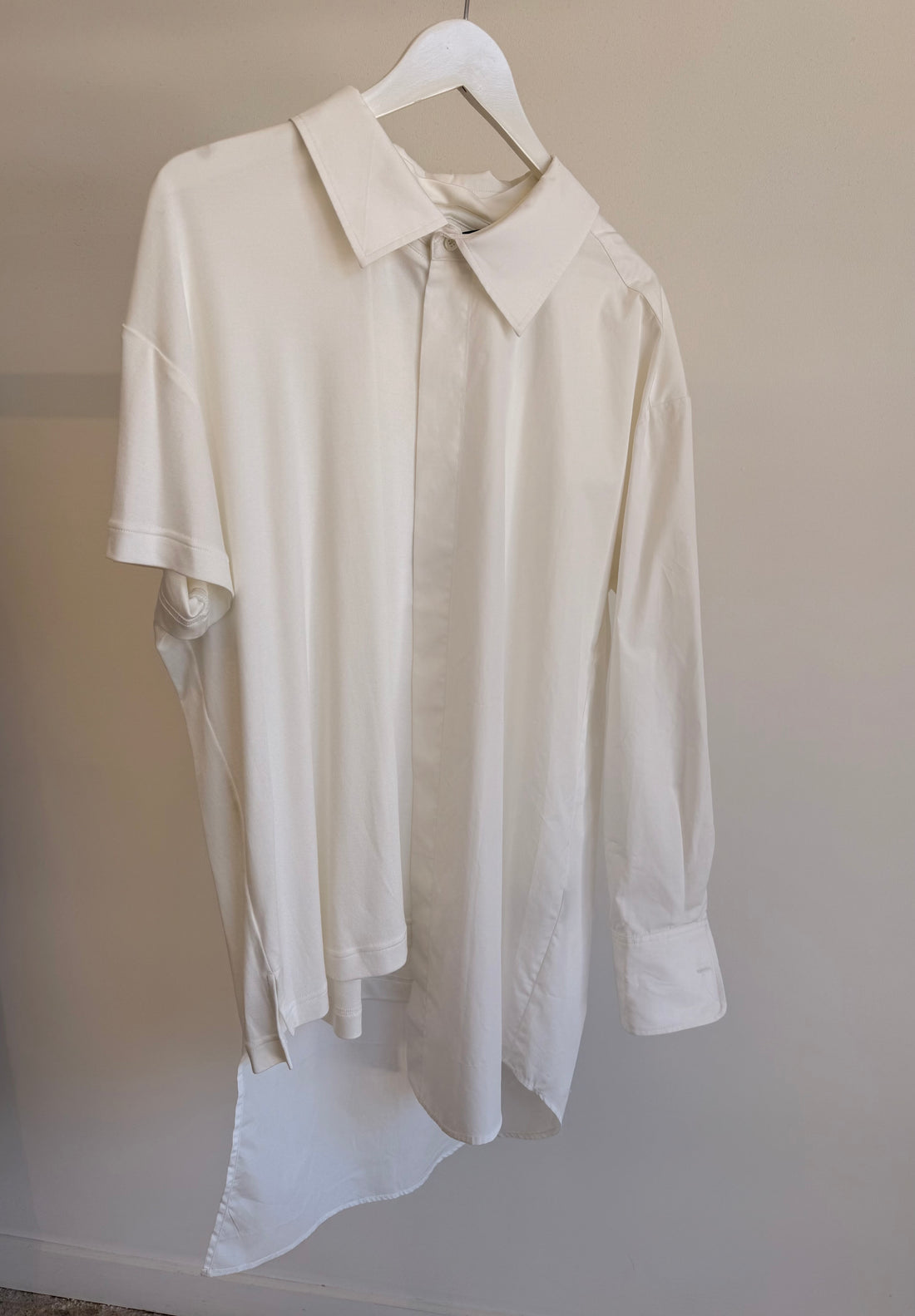 Half Cotton Poplin Silk Jersey Tee - White