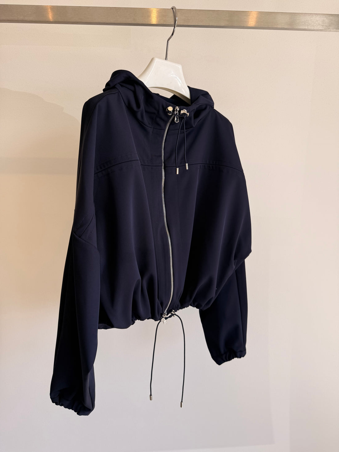 Gathered Yoke Zip Hooded Jacket - Midnight