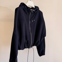 Gathered Yoke Zip Hooded Jacket - Midnight