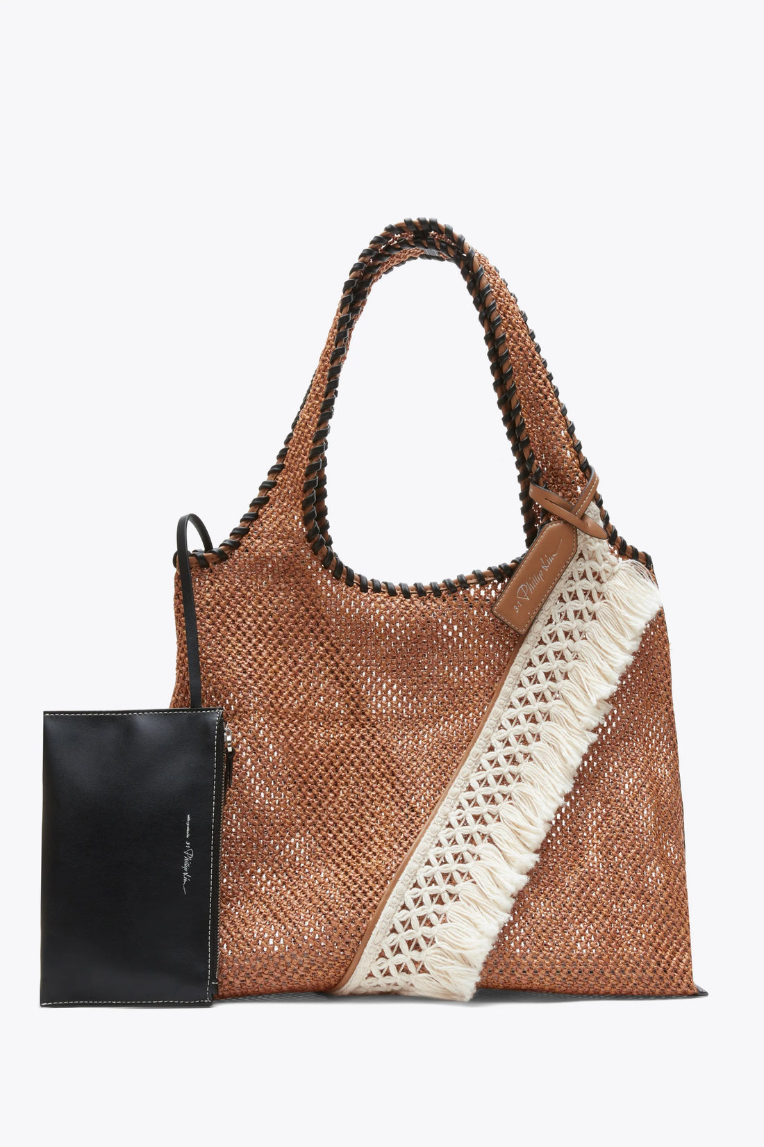 Raffia Market Tote With Fringe - Brown