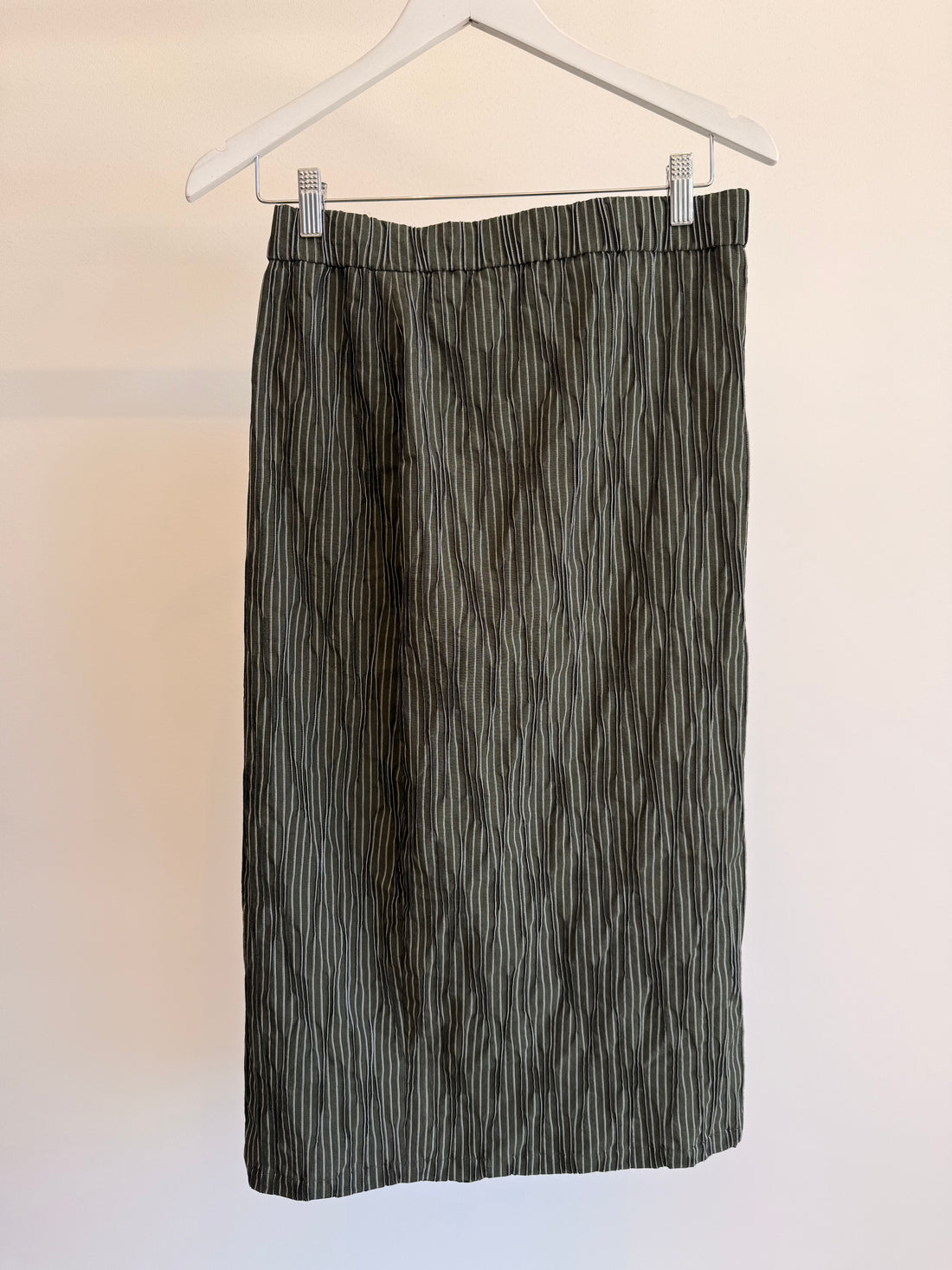 Joe Zip Skirt - Striped Tucked Shirting - Hunter