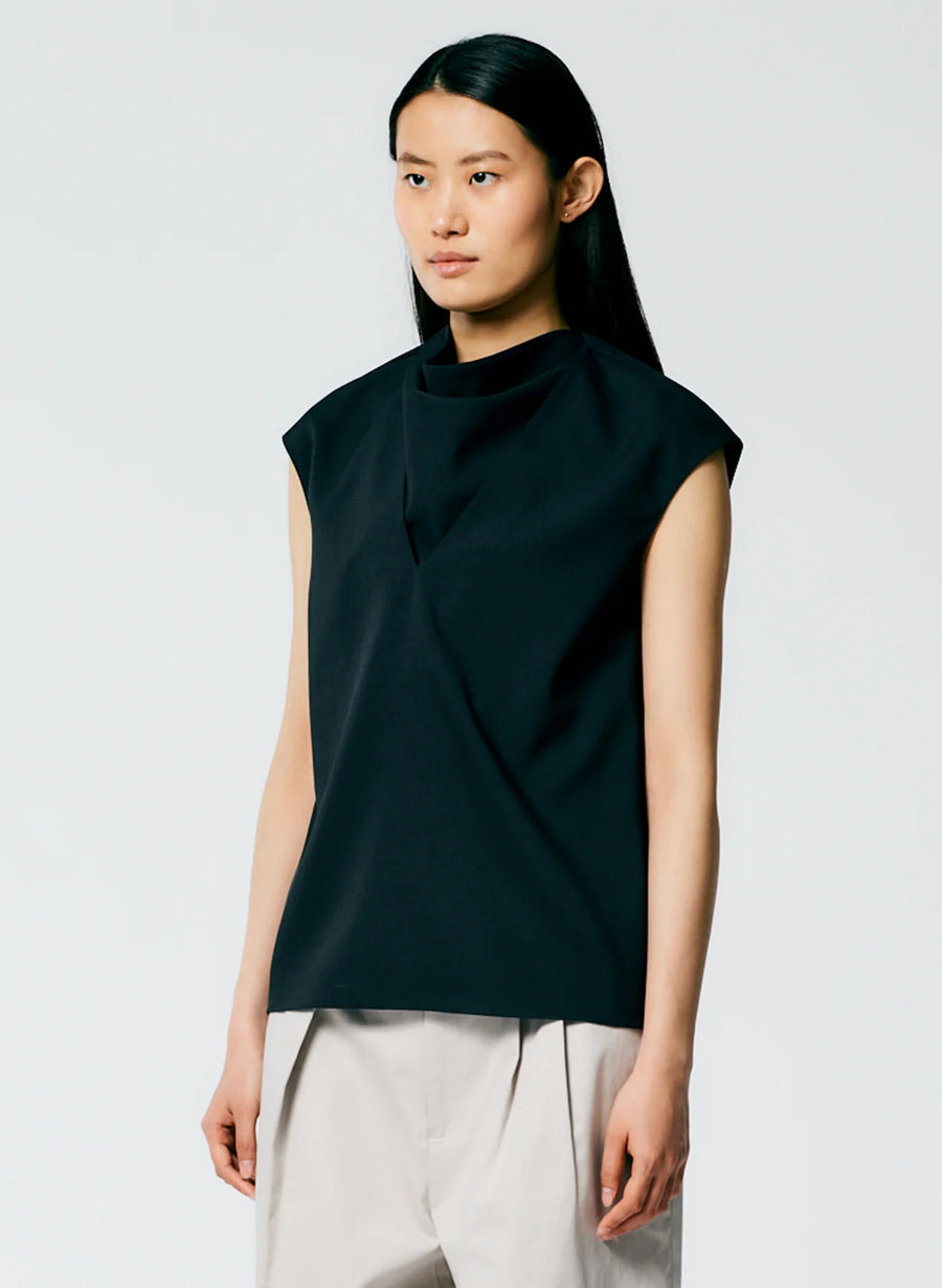 Chalky Drape Handkerchief Top - Black