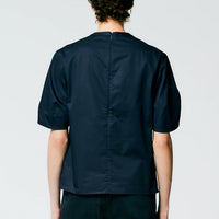 Eco Poplin Sculpted Sleeve Top with Cut Out - Navy
