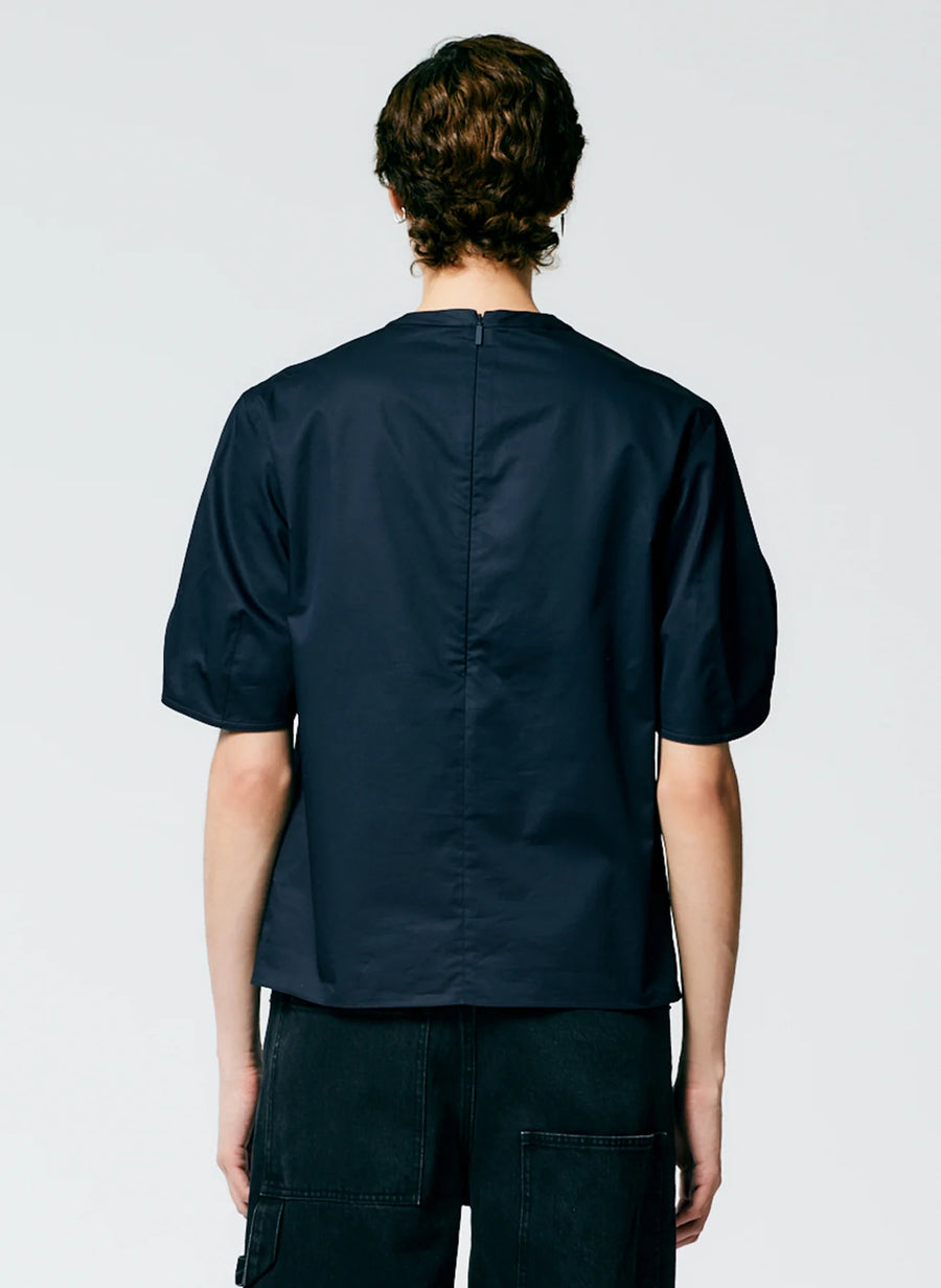 Eco Poplin Sculpted Sleeve Top with Cut Out - Navy