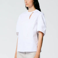 Eco Poplin Sculpted Sleeve Top with Cut Out - White