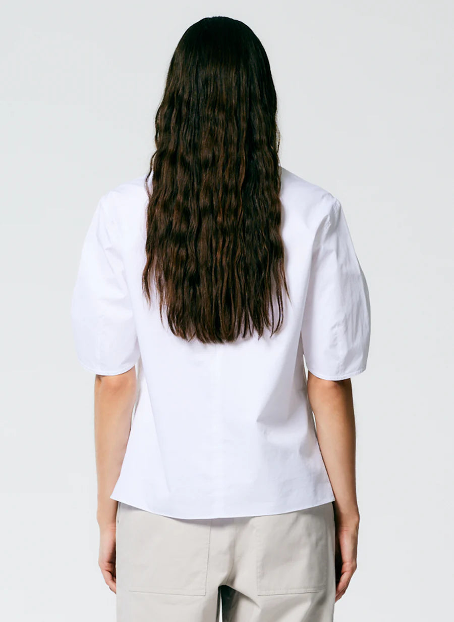 Eco Poplin Sculpted Sleeve Top with Cut Out - White