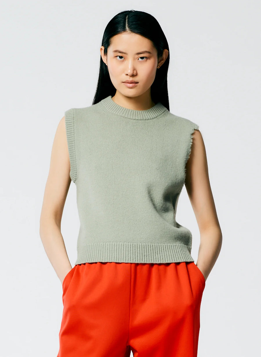 Soft Lambswool Distressed Vest - Olive