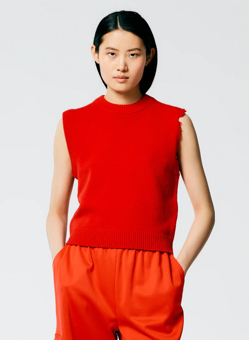 Soft Lambswool Distressed Vest - Red