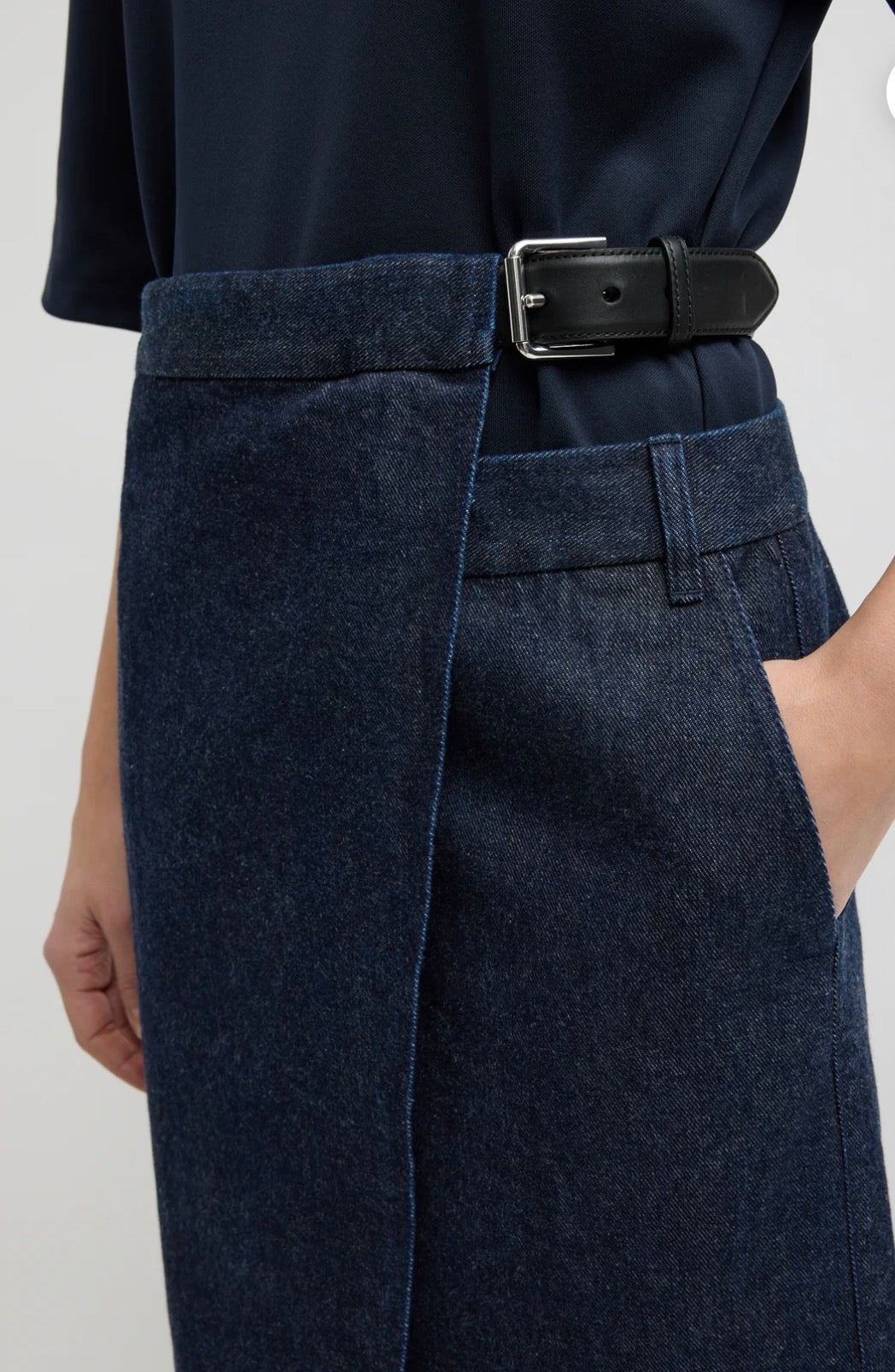 Indigo Denim Double Apron Skirt - Dark Denim