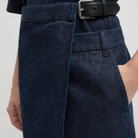 Indigo Denim Double Apron Skirt - Dark Denim