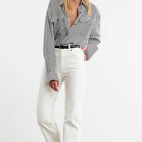 Ellias Silk Shirt - Navy / White Stripe