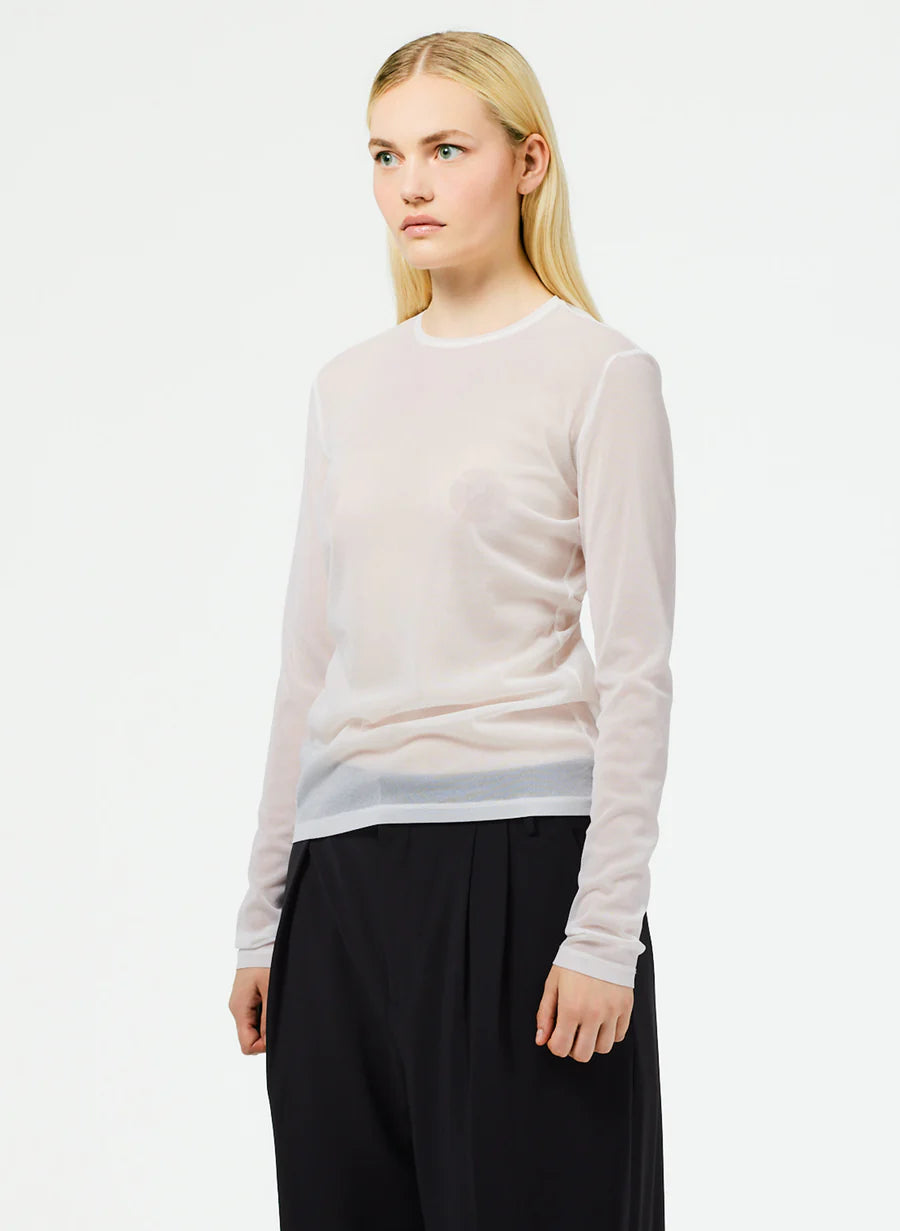 Sheer Gauze Long Sleeve Top with Pintuck - White
