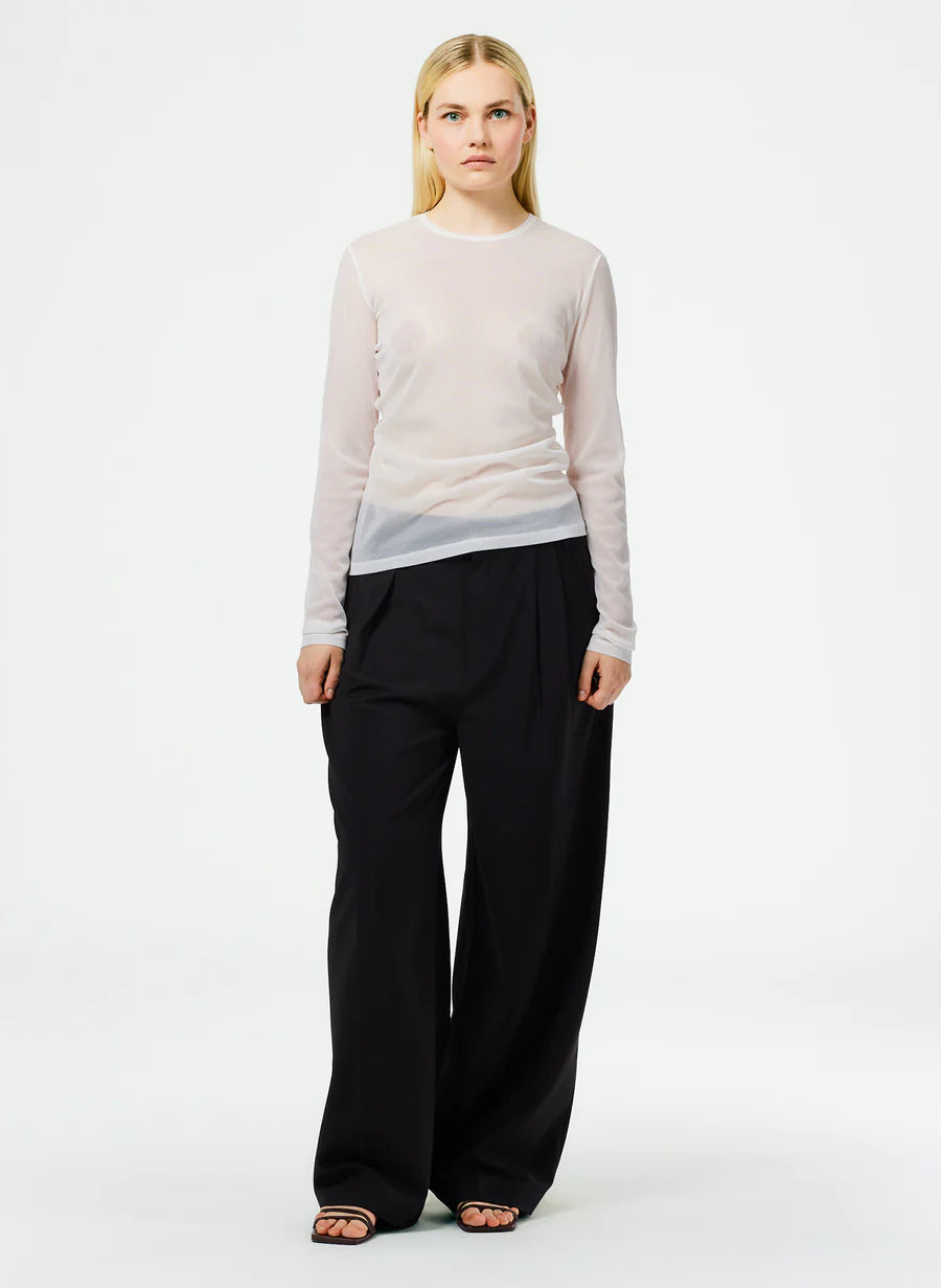 Sheer Gauze Long Sleeve Top with Pintuck - White