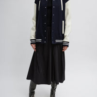 Felted Wool Cocoon Varsity Bomber - Navy