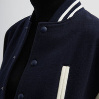 Felted Wool Cocoon Varsity Bomber - Navy