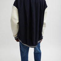 Felted Wool Cocoon Varsity Bomber - Navy