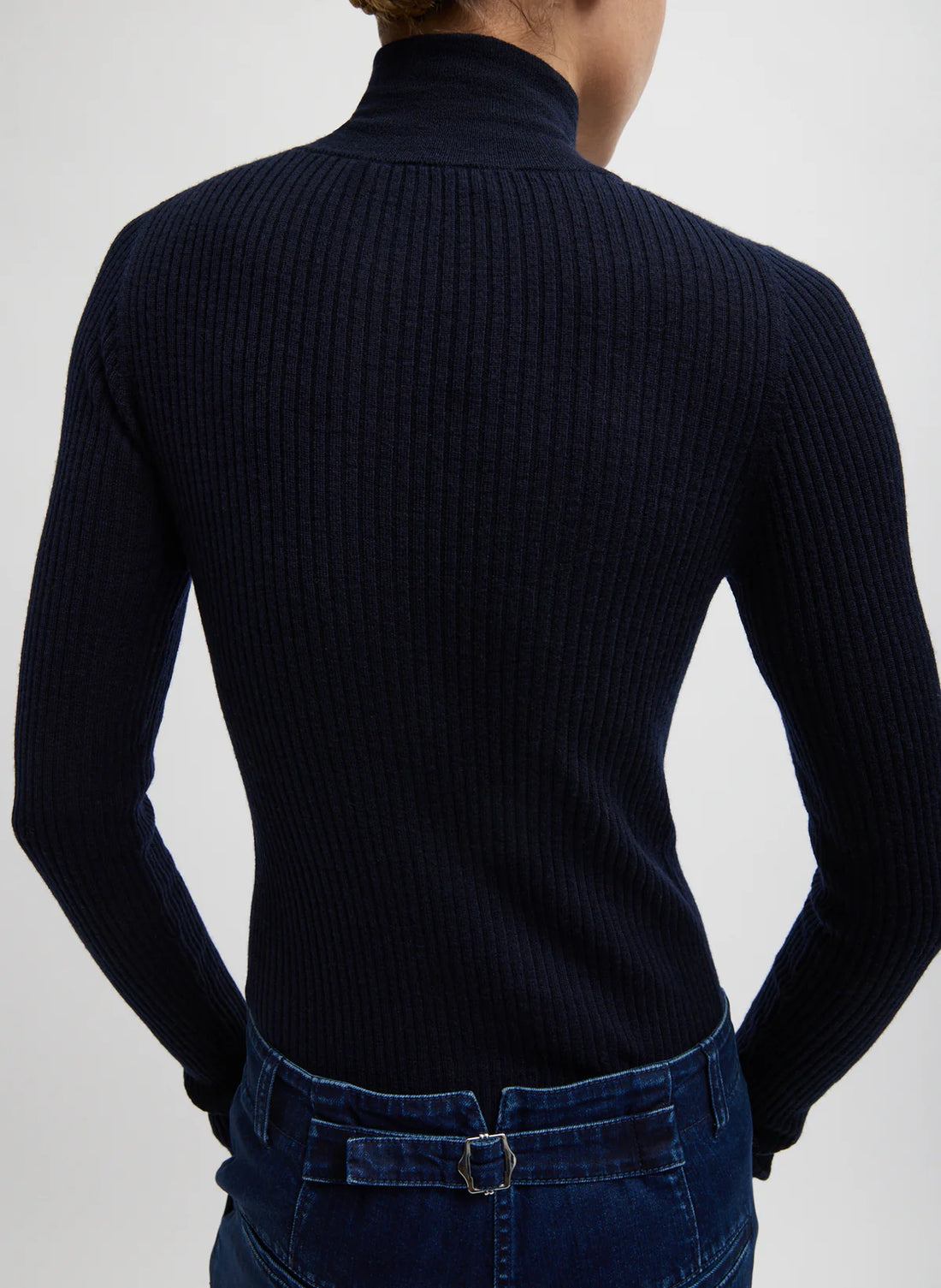 Feather Weight Ribbed Turtle Neck Zip Up Sweater -