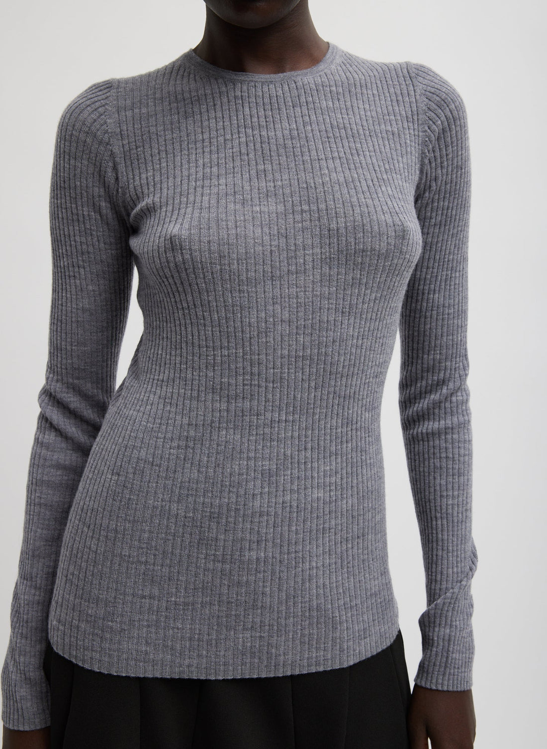 Feather Weight Ribbed Crewneck Pullover - Grey