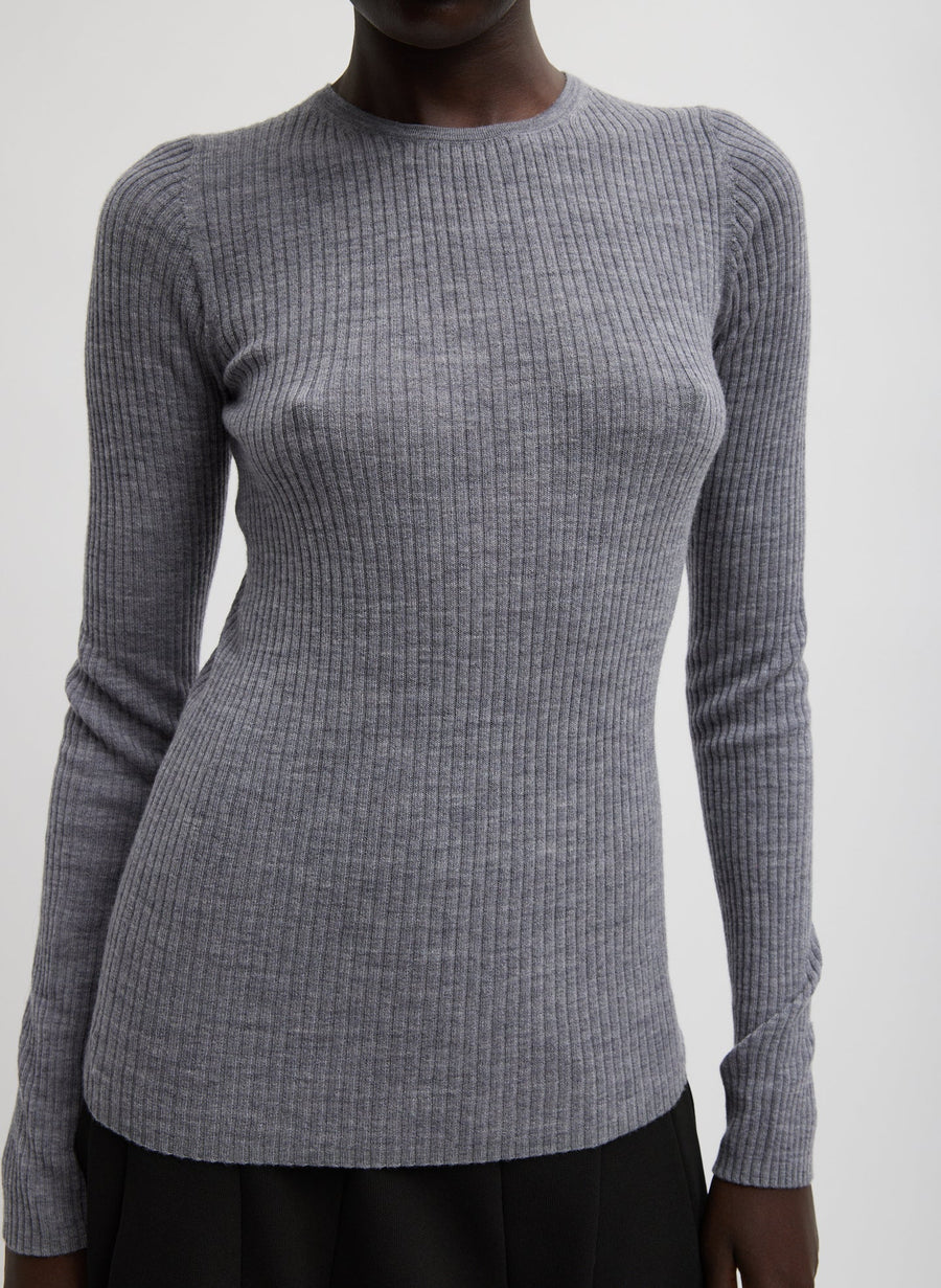 Feather Weight Ribbed Crewneck Pullover - Grey