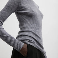 Feather Weight Ribbed Crewneck Pullover - Grey