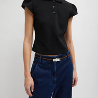 Luxe Pique Shrunken Polo Shirt - Black