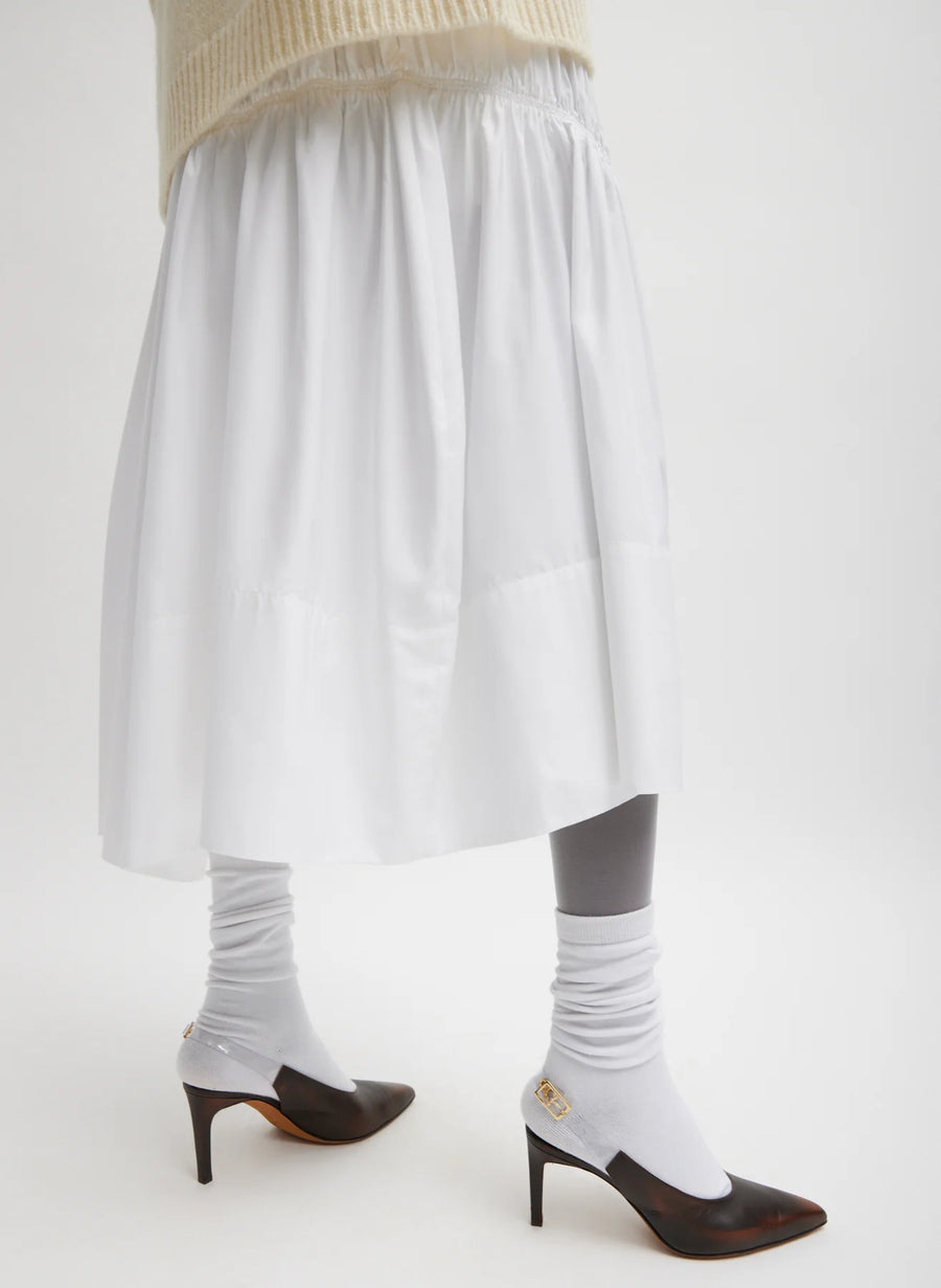 Shirred Nylon Paneled Skirt - White