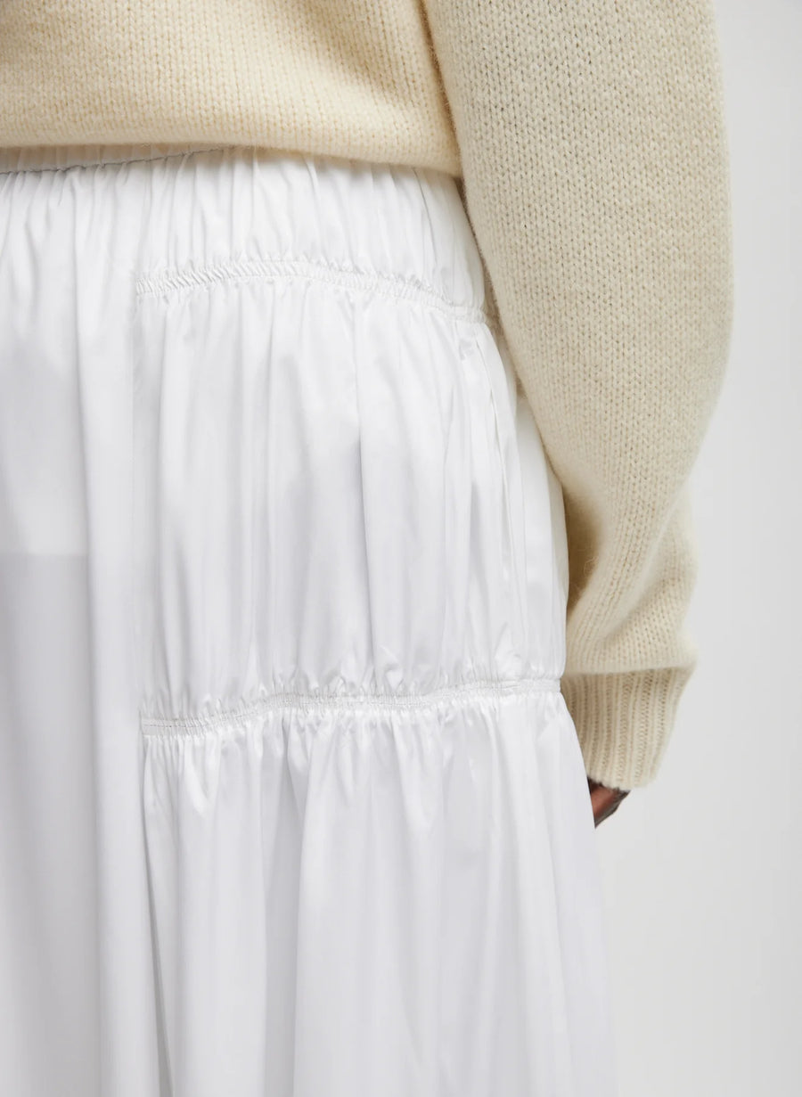 Shirred Nylon Paneled Skirt - White