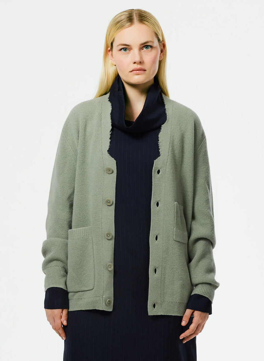 Soft Lambswool Distressed Cardigan - Olive