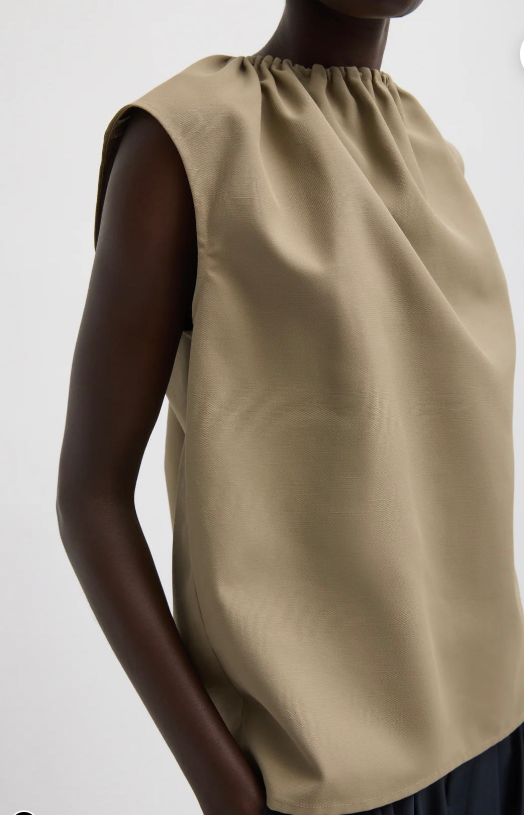 Lotte Nylon Shirred Neck Top - Khaki