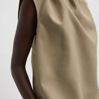 Lotte Nylon Shirred Neck Top - Khaki