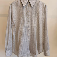 Ultra Light Silk Tencel Stripped Pintucked Top - White/Grey