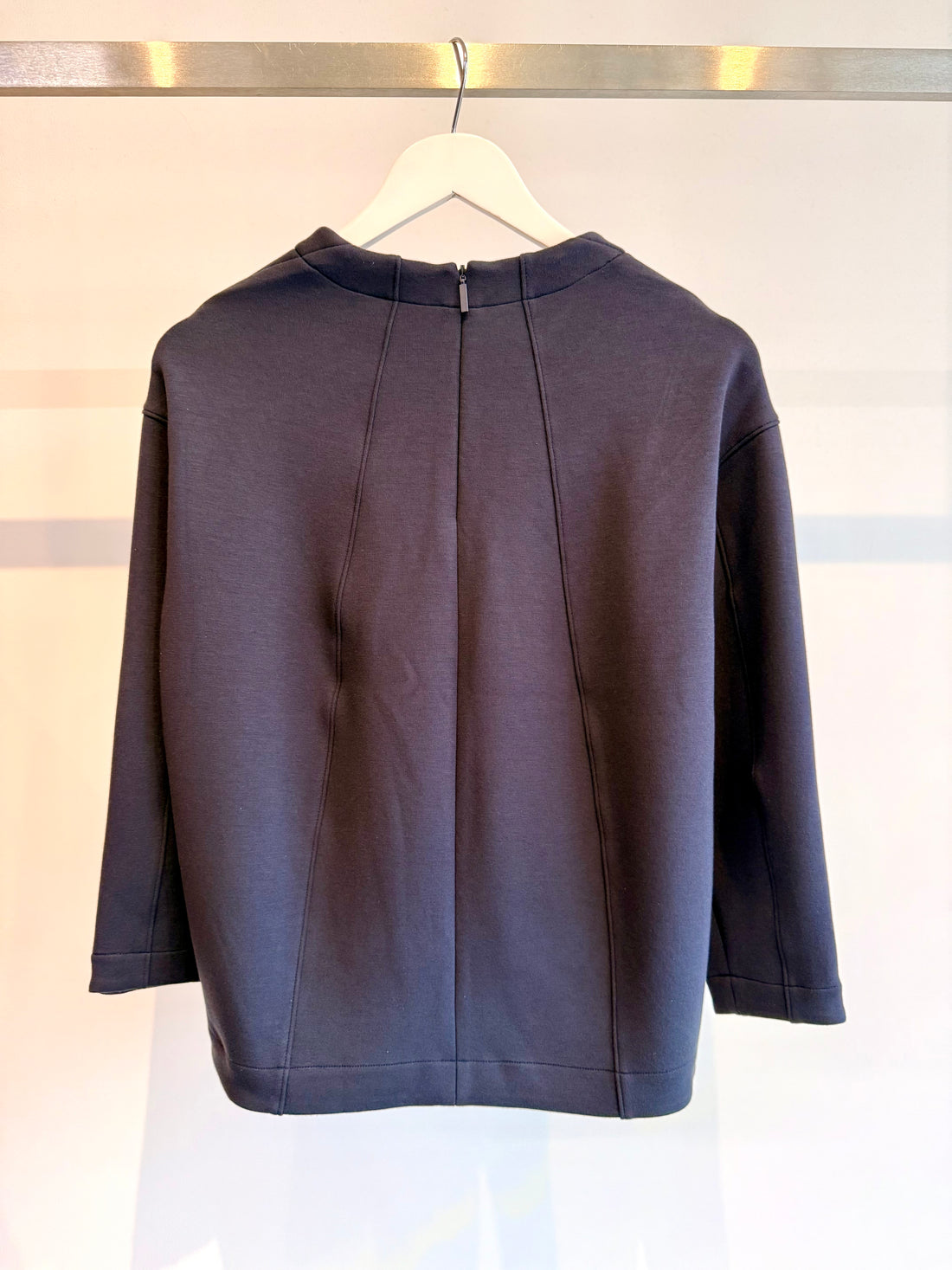 Bonded Viscose Crewneck with Folded Panel - Navy