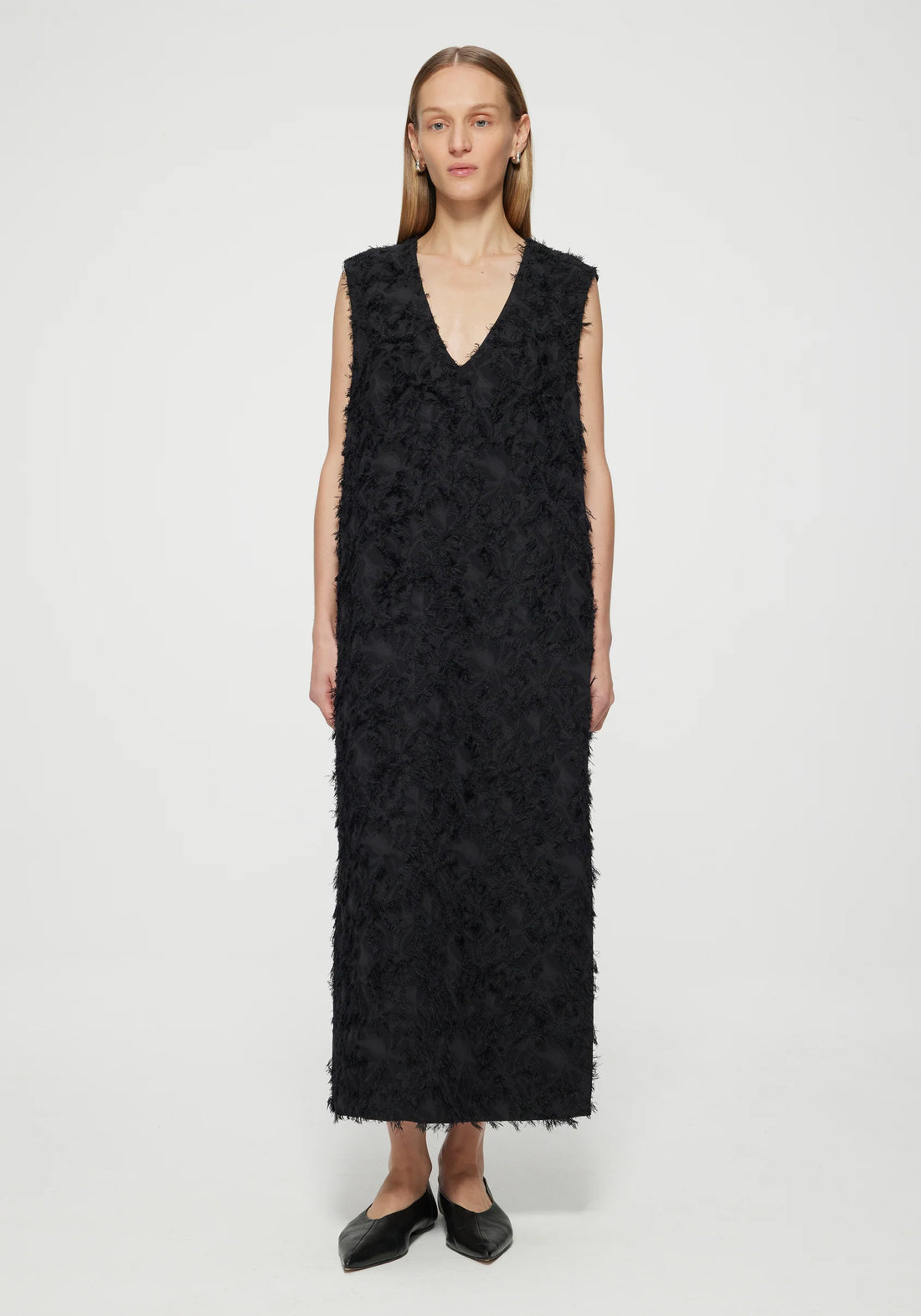 Fringed Jacquard Dress - Black