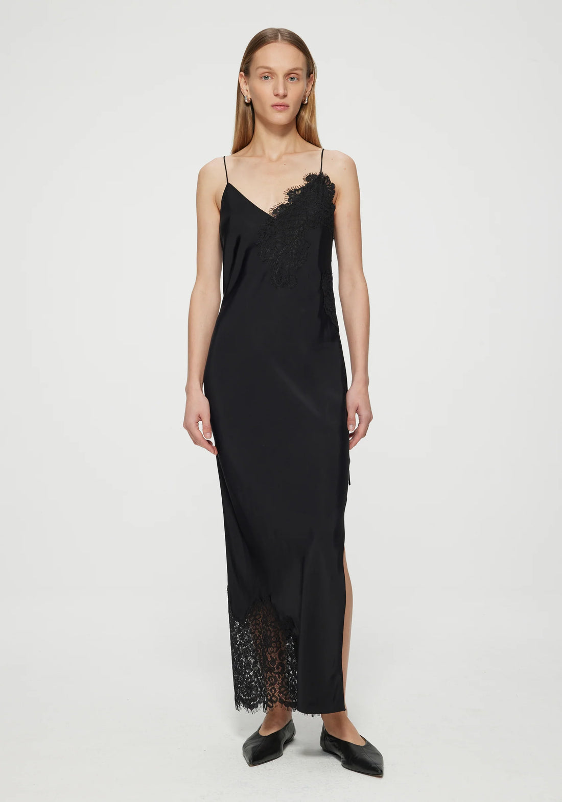 Lace Camisole Slip Dress - Black