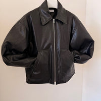 Faux Leather Bomber - Black