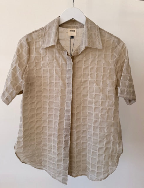 Ali Short Sleeve Blouse in Windowpane Cotton - Flax