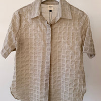 Ali Short Sleeve Blouse in Windowpane Cotton - Flax