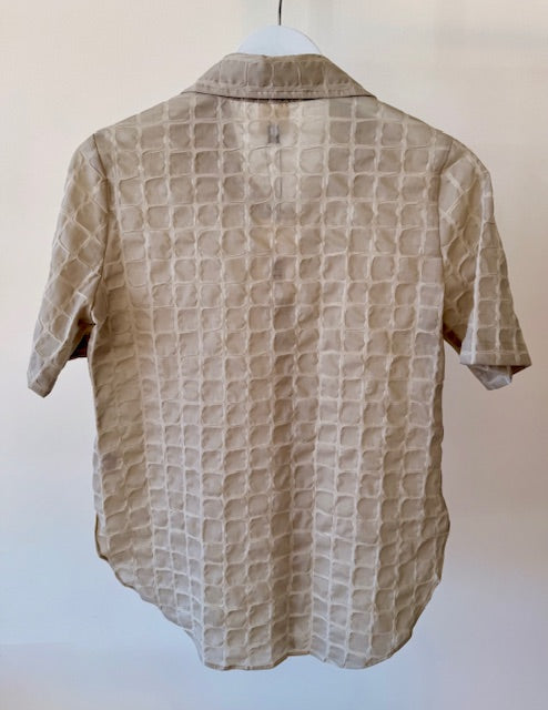 Ali Short Sleeve Blouse in Windowpane Cotton - Flax