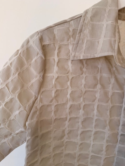 Ali Short Sleeve Blouse in Windowpane Cotton - Flax