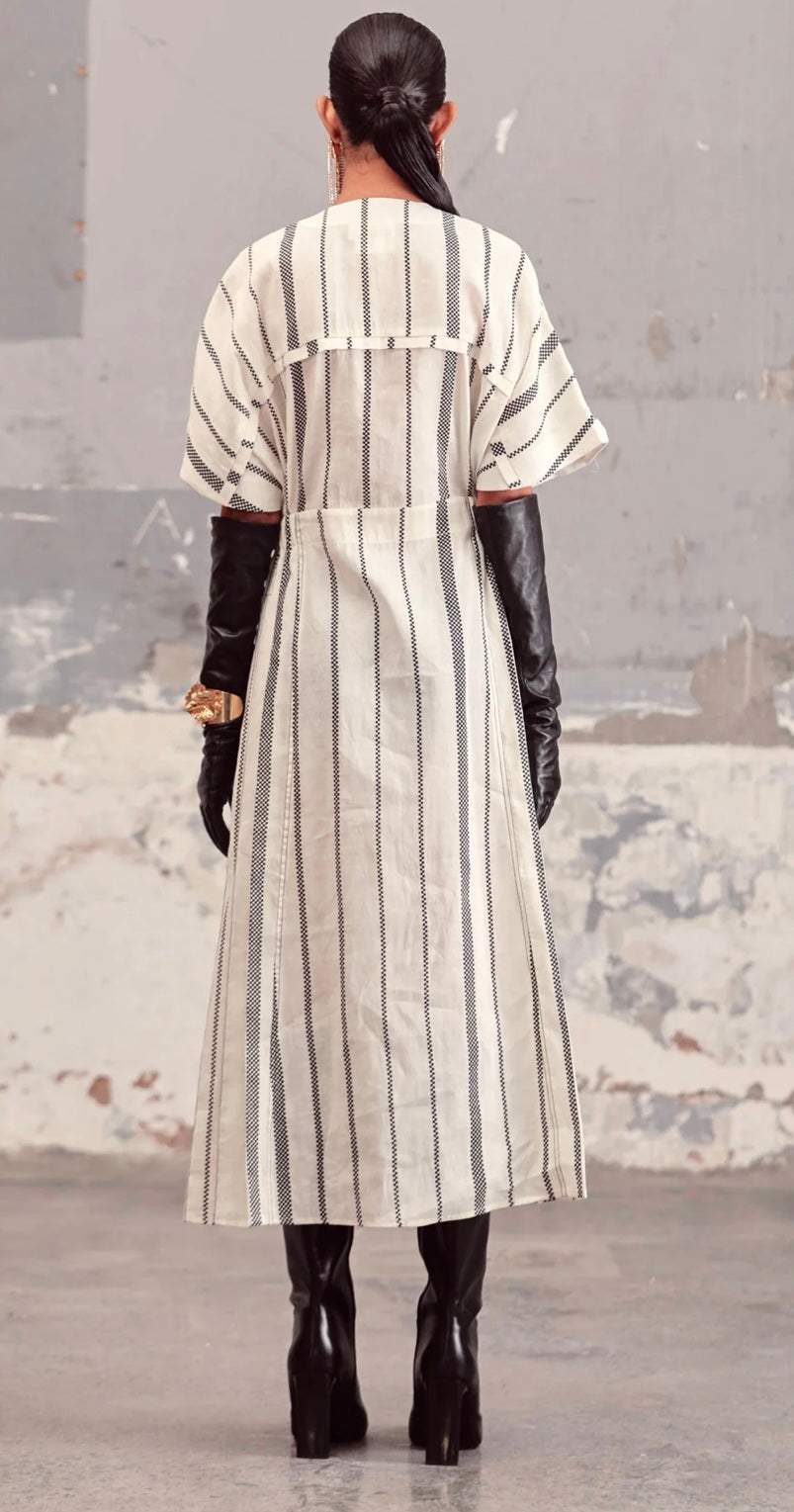 Ivory & Black Pixel Stripe Dress