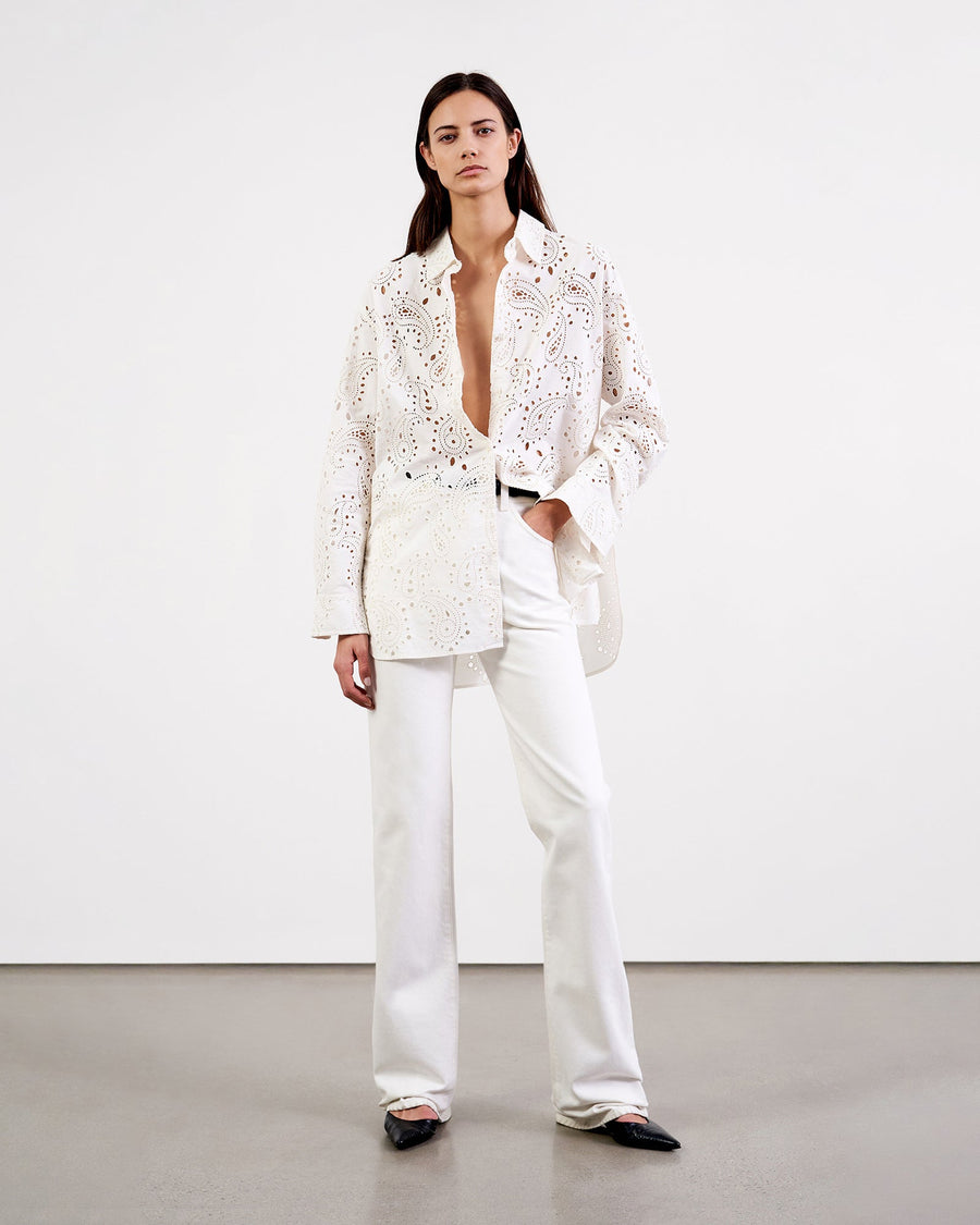 Mael Embroidered Poplin Shirt Ivory Paisley