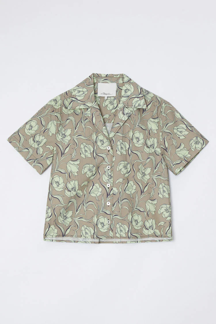 Floral Printed Camp Shirt - Sage